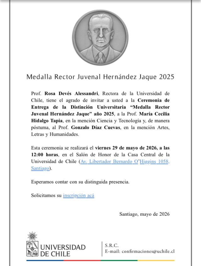 María Cecilia Hidalgo recibe la Medalla Rector Juvenal Hernández Jaque 2025